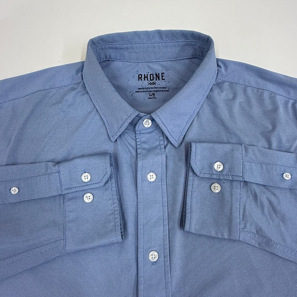 Rhone Commuter Shirt Mens L Blue Long Sleeve Button-Up Stretch Performance